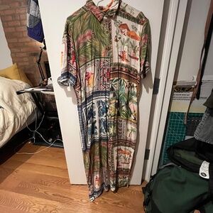 Farm Rio Mixed Scarf Print Jumpsuit size M Rayon READ